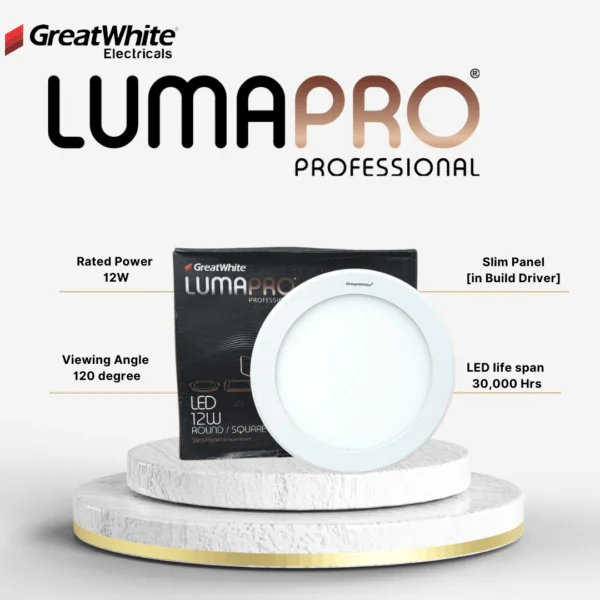 Greatwhite Lumapro 12Watt Slim Panel (in Build Driver) for POP/False Ceiling