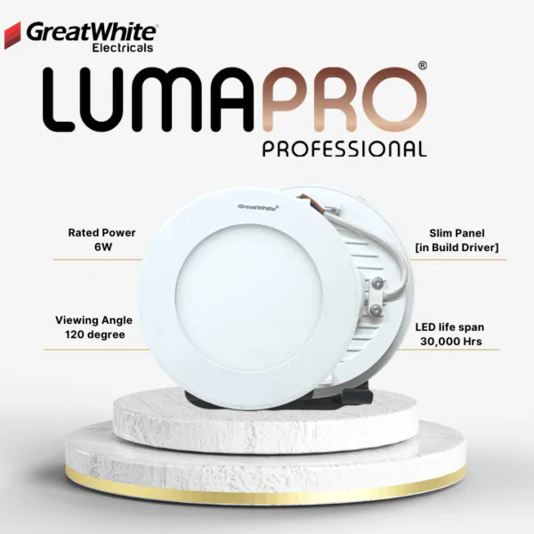 Greatwhite Lumapro 6Watt Slim Panel (in Build Driver) for POP/False Ceiling